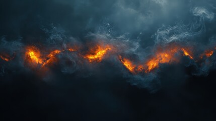 Fototapeta premium A dramatic display of fiery embers swirling amidst dark stormy clouds creates a captivating contrast of light and shadow.