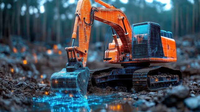 Excavator Digging Forest Digital Overlay