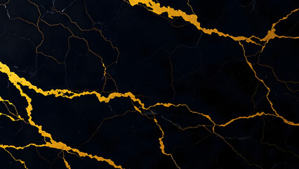 Luxurious Black Marble Background with Gold Veins and Glossy Surface – Sleek and Sophisticated Design Element