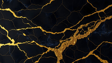 Luxurious Black Marble Background with Gold Veins and Glossy Surface – Sleek and Sophisticated Design Element