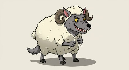 Wolf in Sheep's Clothing Cartoon Illustration Deception and Disguise