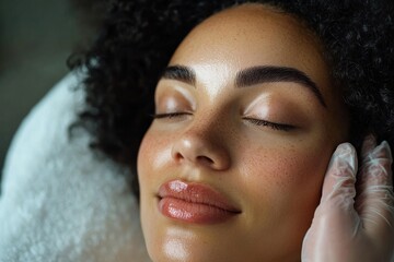 A beautician is expertly applying a treatment in a serene and luxurious spa environment