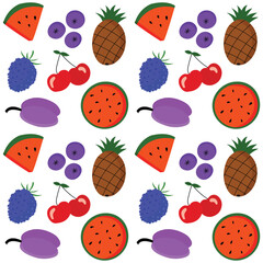 Colorful seamless fruit pattern in simple doodle style. Tropical edible vibe texture print.