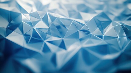Close-up of a geometric pattern in shades of blue, showcasing reflective triangular facets and a soothing, abstract design.