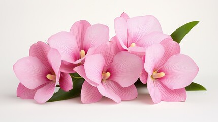 Obraz premium Pink orchid bouquet, delicate flowers on white background, elegant floral arrangement, for commercial use