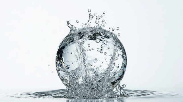 A mesmerizing splash of water forms a spherical shape, creating intricate droplets against a clean, minimalist background.