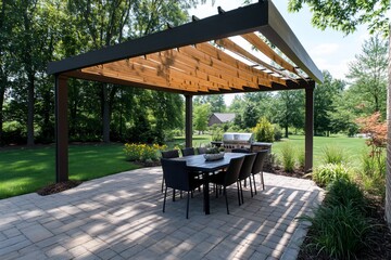 Modern patio pergola dining area