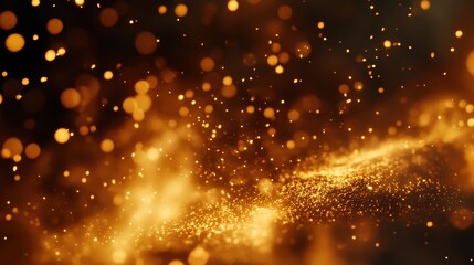 A mesmerizing display of golden particles creating a warm and enchanting atmosphere, resembling cosmic dust in a dreamy universe.