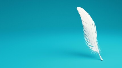 Obraz premium White feather on a vibrant blue background.