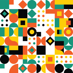Bright abstract geometric art with intricate shapes and color contrasts