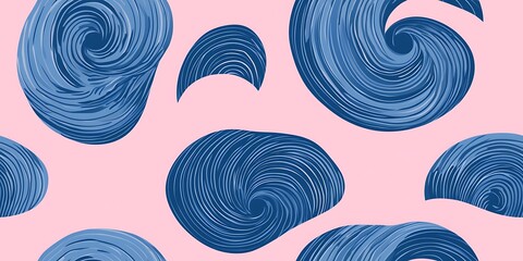 Abstract background seamless pattern of hand-drawn shapes and lines in blue and pink