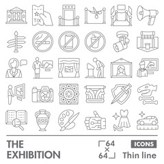 The exhibition symbols collection or sketches. exhibition opening theme icons in thin line style signs for web and app. Vector graphics isolated on white background.