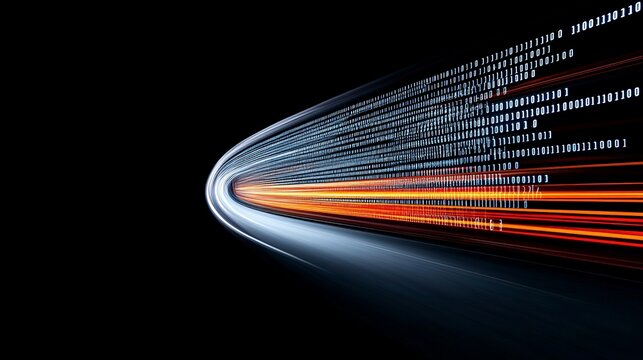 Dynamic Motion of Light and Binary Code Representing Data Flow - Powered by Adobe