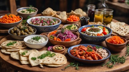 Fototapeta premium Mediterranean Feast Rustic, earthy, communal spread
