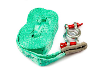 Car towing stop with metal shackles included. Car recovery kit with bow-shaped bracket and towing...