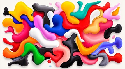 Vibrant Abstract Fluid Shapes in Vivid Colors on White Background