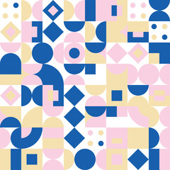 Bright and colorful geometric abstract art with mixed shapes