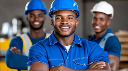 Obraz premium Professional construction workers collaborating in industrial setting