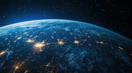 Obraz premium Earth From Space at Night, City Lights Illuminate the Planet's Surface