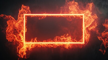 Fiery Rectangle Frame: Abstract Burning Border with Intense Heat and Flames
