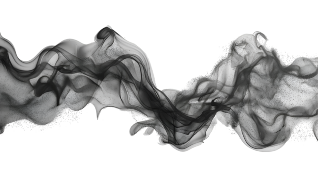 Black Ink Flow Dynamic Swirling Design, Elegant Grey Wave Background, isolated on transparent background.
