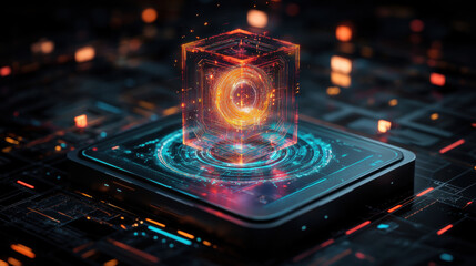 Fototapeta premium Digital technology, A high-fidelity 3D depiction of a futuristic touchscreen hologram design.