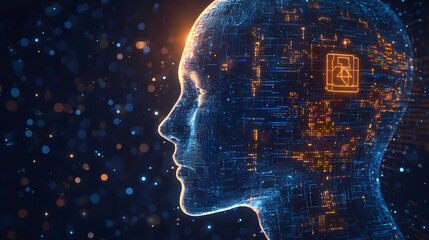 AI Circuit Face in Futuristic Glow