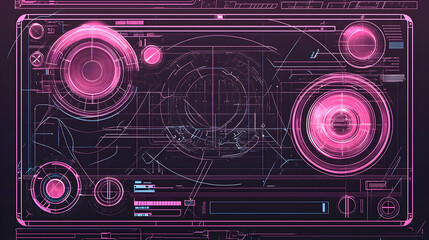 Fototapeta premium Futuristic pink interface display, digital technology dashboard, abstract background, science fiction design, perfect for tech websites or presentations