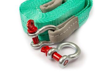 Car towing stop with metal shackles included. Car recovery kit with bow-shaped bracket and towing...