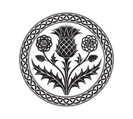 Scottish thistle vector Line art in Celtic style flower illustration