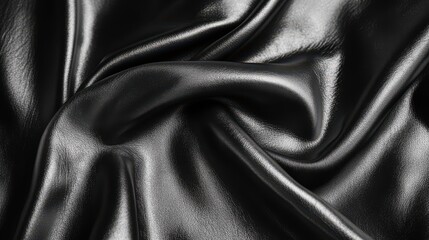 Fototapeta premium Close-up of elegant black leather fabric showcasing its smooth texture and glossy finish, perfect for fashion and upholstery projects.