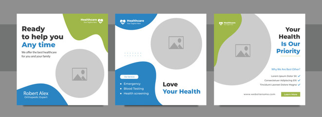 Modern medical healthcare social media post templates, designs for hospitals clinics doctors and health services, medical social media post and banner