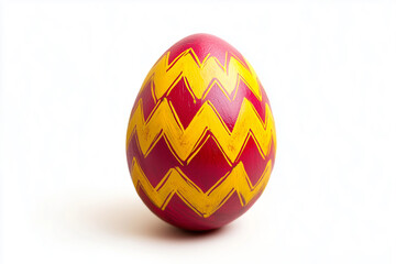 Red orange zigzag pattern handmade child painted easter egg isolated on white background. 3D Rendering