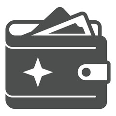 Money wallet solid icon, Bill portmanteau concept. Vector graphics. Purse with paper bills sign on white background, glyph style icon for mobile or web design.