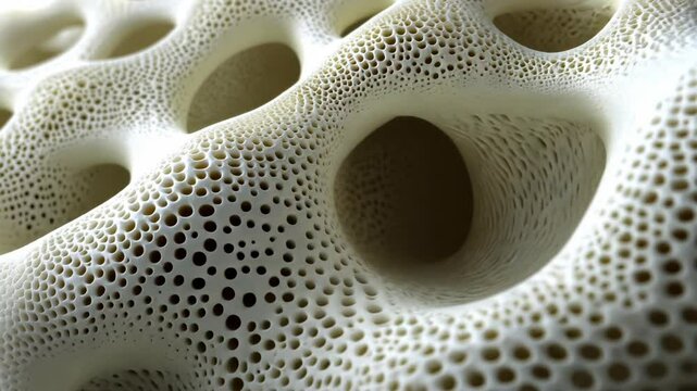 Intricate close-up of porous material showcasing unique textures and patterns in natural tones
