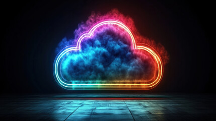 Digital technology, A high-fidelity 3D illustration of a digital cloud storage network concept.