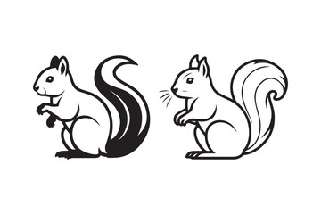 Squirrel Silhouette and Outline Clipart Set