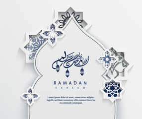 Ramadan Kareem geometric colorful design greeting card papercut realistic