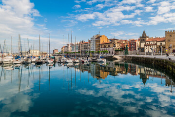The wonderful city of Guijon and its port, Asturias, Spain