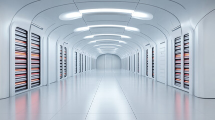 Fototapeta premium Digital technology, A high-tech 3D model of a data processing center with high fidelity details.