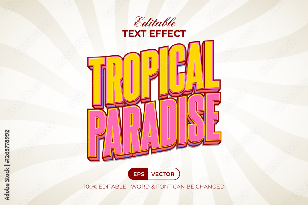 Fototapete tropical paradise text effect wave summer style theme. editable text effect retro vintage design.