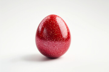 shiny red Easter gold egg on white background with blank space for text