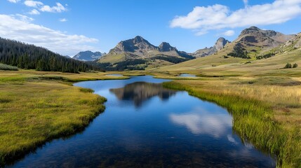 Mountain Lake Reflection On A Sunny Day