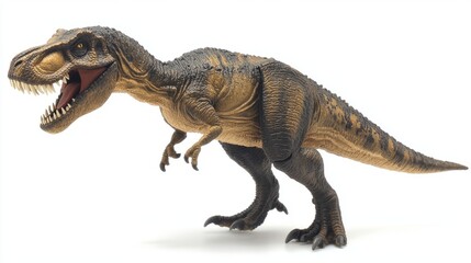 Obraz premium Close-up of a T-Rex figurine with sharp teeth, showcasing its fierce and prehistoric essence.