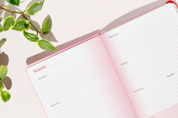 Pink Weekly Planner on Minimalist Background – Productivity, Organization, and Aesthetic...