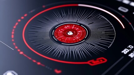 Modern Red and Black Circular User Interface Design with Geometric Lines