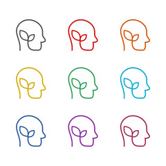 Plant in head icon isolated on white background. Set icons colorful