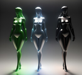 Obraz premium Abstract surrealistic - illustration of glass statue several people standing in pose. Concept project. mindfulness and meditation. Futuristic. cyberpunk. innovation different types of poses. generativ