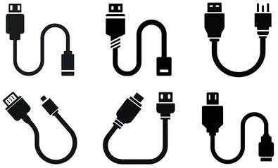 Various Types of Digital Cables and Connectors silhouette icon