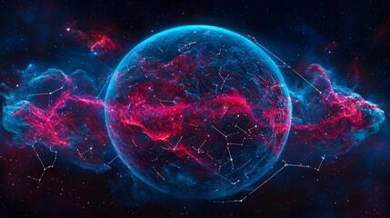 Abstract Cosmic Sphere with Pink and Blue Nebula